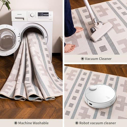 6x9 Washable Area Rug for Living Room, Southwestern Tribal, Cream Beige - color: Cream Beige, size: 6' x 9'(Rectangular)