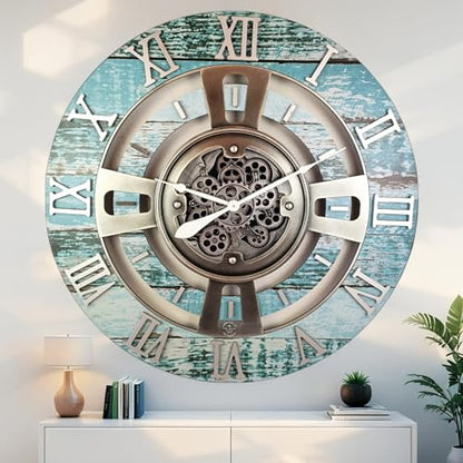 ImprovingLife The Gears Clock Real Moving Gear Wall Clock England Line (Aqua Green, 36 inches (90 cm)) - color: Aqua Green, size: 36 inches (90 cm)