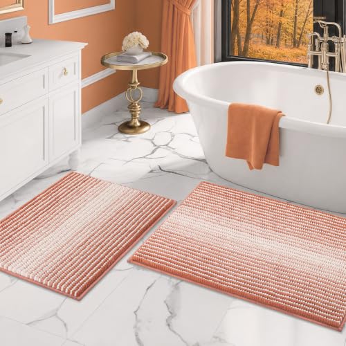 BSICPRO Bathroom Rugs Sets 2 Piece, Non Slip Striped Bath Mat, Light Orange - color: Light Orange, size: 20" x 32" Plus 16" x 24"