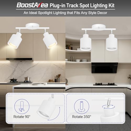 BoostArea 2-Light Led Track Lighting,White Ceiling Lighting Fixtures,Wall Sconces Ceiling Spotlight with Foldable Light Arms for Kitchen, Closet, Bedroom,GU10 Socket, Bulbs Not Included - color: 2 light White