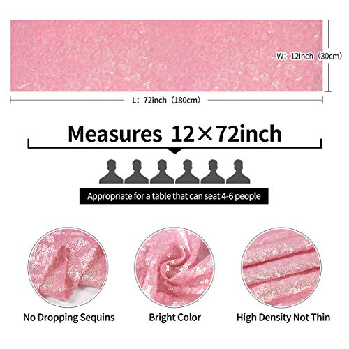 Pufogu 12 x 72 inches Pink Sequin Table Runner, 2 Packs - color: Pink