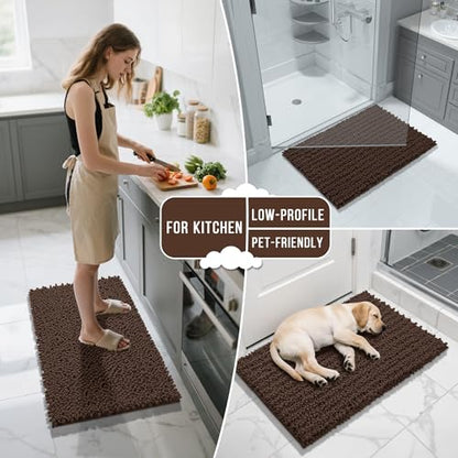 Yimobra Bathroom Rugs Sets 2 Piece, Super Absorbent Bath Mat Set, Brown - color: Brown, size: 32''x20''+24''x17''