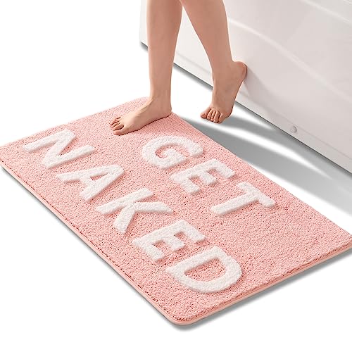 QJHOMO Get Naked Bath Mat Cute Pink Girly Bathroom Rug Non Slip, 24" x 36" - color: Pink and White, size: 2' x 3' (Rectangular)