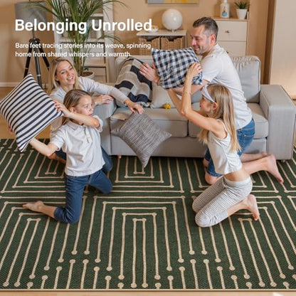 Lahome Maze Line Green Kitchen Runner Rug, 2x8 Outdoor Easy Jute Runner Rug - color: Dark Green Geometric, size: 2'6" x 8' (Runner)