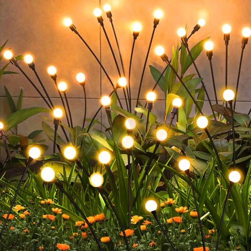 Solar Garden Lights Outdoor Waterproof, Swaying Firefly Light, Garden Decor - color: Warm White, size: 4 Pack