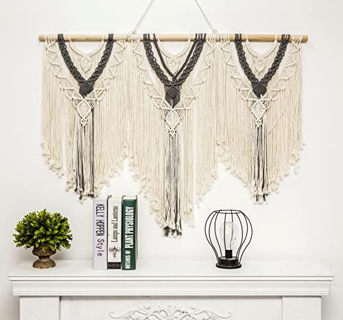 guzhiou Large Macrame Wall Hanging, Boho Woven Tapestry Decor Art, 43"x32" - color: Beige-grey