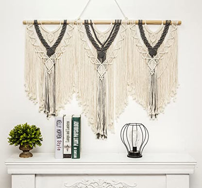 guzhiou Large Macrame Wall Hanging, Boho Woven Tapestry Decor Art, 43"x32" - color: Beige-grey