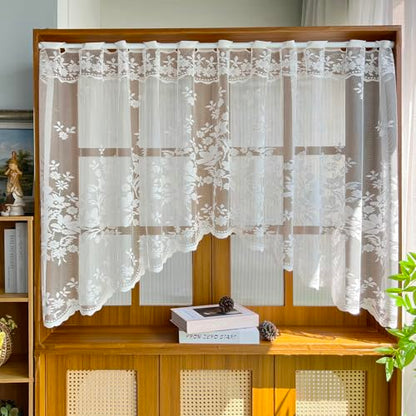 1pc White Lace Arched Sheer Curtain for Doorway Kitchen Window - size: 86"W x 35"L (Pack of 1)