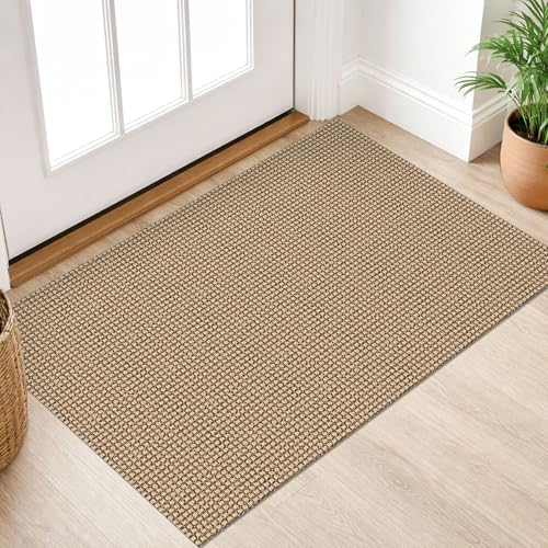 IOHOUZE Small Area Rug 2x3 Washable Woven Rugs for Entryway Non Slip Rubber Backed Kitchen Rugs Indoor Outdoor Doormat Throw Rug Floor Carpet for Entrance Front Door, Orange/Tan/Brown - color: Orange/Tan/Brown, size: 2' x 3' (Rectangular)