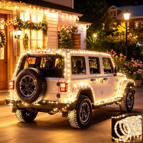 Pooqla Battery String Lights Outdoor, 2 x 100LED Warm White Rope Lights - color: Warm White, size: 100LED×2