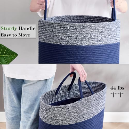 Blue Hamper Tall Woven Laundry Basket 80L Large - color: Dark Blue