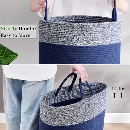 Blue Hamper Tall Woven Laundry Basket 80L Large - color: Dark Blue