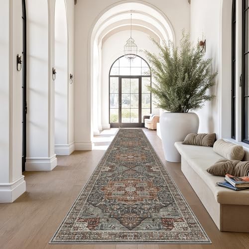 Roxstand 2.6x14 Hallway Runner Rug, Washable Non Slip Rugs, Grey/Brown/Tan - color: Grey/Brown/Tan, size: 2'6"x14'(Runner)