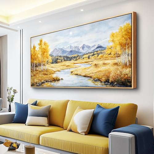 ERQINHUA Large Canvas Wall Decor For Living Room Wall Art For Bedroom Pastoral Yellow Landscape Painting Wood Frame Farmhouse Dining Room Office Home Decor Stretched And Framed Aesthetics 30"X60" - color: Yellow Landscape Wood Frame, size: 60"L x 30"W