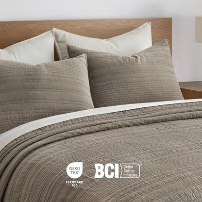 EVERGRACEHOME 100% Cotton Modern Lines Quilt Set Queen Size, Stone Taupe - color: Stone Taupe, size: Full/Queen (92" X 92")