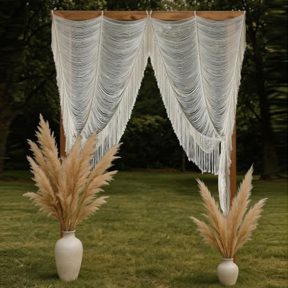 2pcs Macrame Curtain Ivory Boho Woven Door Curtain Room Divider 41"W *75"L - color: Ivory1*2