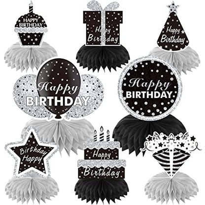 Black White Silver Birthday Decorations Honeycomb Centerpiece for Women Men