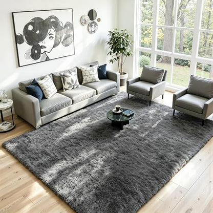 8x10 Fluffy Area Rug for Living Room: Soft Non-Slip Grey Bedroom Carpet - color: Grey, size: 8' x 10' (Rectangular)