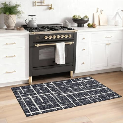 Modern Distressed Stripe 2x4 Entryway Runner Rug Non Slip,Midnight Black - color: Striped-black/White, size: 2' x 4' (Runner)