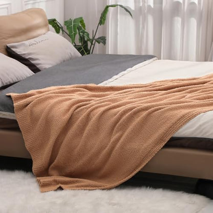 bearberry Knit Throw Blanket 50x60 Camel Super Soft Plush for Couch - color: Camel, size: Throw(50″x60″)