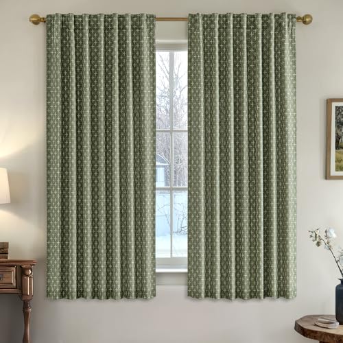 MIULEE Christmas Farmhouse Linen Curtains, Back Tab, 52Wx63L, Olive Green - color: Olive Green, size: 52"W x 63"L (Pack of 2)