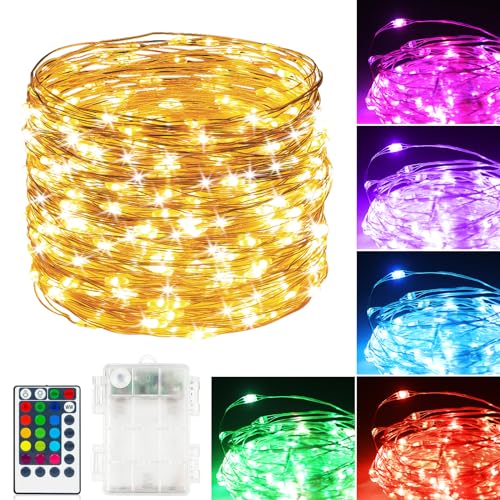 39Ft 120 LED Fairy Lights Battery Operated, RGB Color Changing String Light with Remote and Timer, Battery Powered Twinkle Lights for Bedroom, Dorm, Wall, Mason Jar, Backyard Indoor Outdoor Christmas - style: Battery Operated