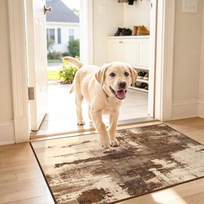 Kelarea Washable Entryway Rug 2x3, Non-Slip Low Pile Abstract Brown - color: Brown, size: 2' x 3' (Rectangular)