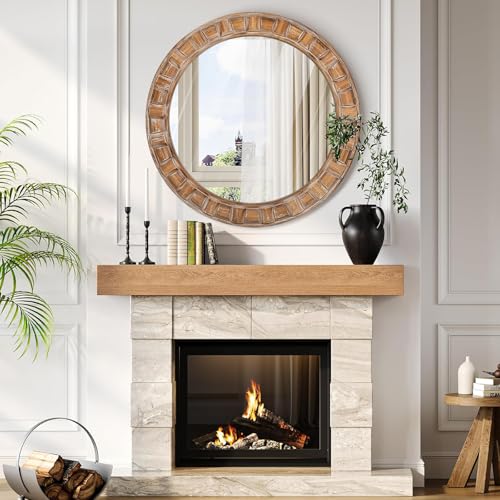 30 Inch Brown Solid Wood Round Wall Mirrors - color: B - Circle - 30x30 in
