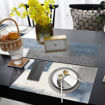 ArtSocket Table Runner and Placemats Set of 6, Abstract Farmhouse - color: Abstract Blue Grey