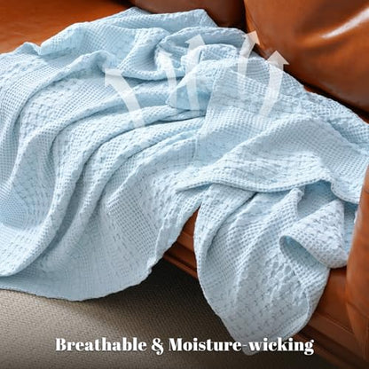 PHF Lightweight 100% Cotton Waffle Throw Blanket for Couch, Baby Blue - color: 23 Baby Blue, size: Throw(50"x60")