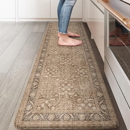 KIMODE Anti Fatigue Kitchen Mat, Cushioned Boho Kitchen Runner 17.3"x59" - color: Brown/Multi, size: 59"L x 17.3"W x 0.5"Th