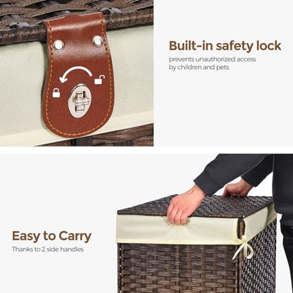 Wicker Storage Basket with Lid, 160L Shelf Basket with Removable Liner Bag - color: Brown, size: 160L
