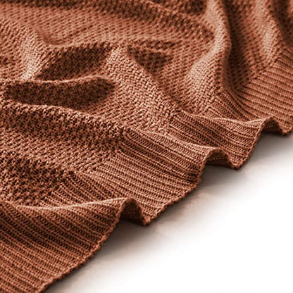 TREELY 100% Cotton Brown Knitted Throw Blanket 50"x60" - color: Brown, size: Throw(50" x 60")