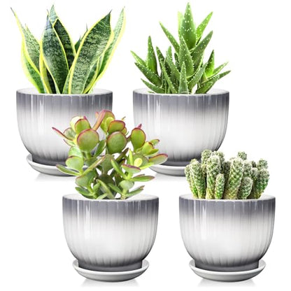 Ceramic Plant Pots, 5.5 Inch, Gray+White, Set of 4 - color: Gray + White, size: 5.5 Inch(4 PCS)