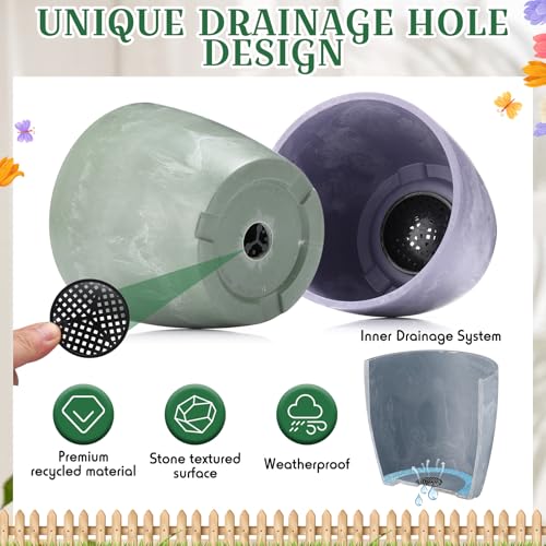 CroBlissful 5 Pack Flower Pots 5 Inch Outdoor Plant Pots for Indoor Marble Pattern Plastic Tree Planters with Drainage Holes Gardening Gifts for Patio Home Garden Desk Decoration