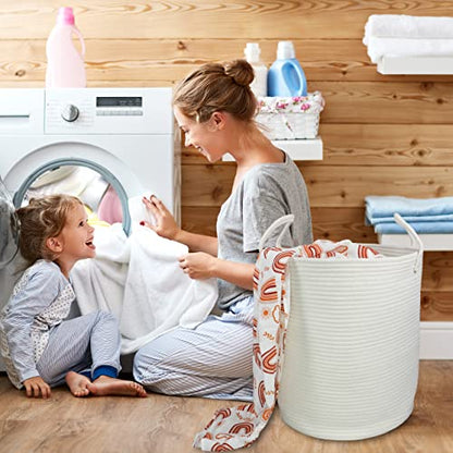 XUANGUO White Cotton Rope Laundry Basket Hamper for Clothes Large - color: white, size: Regular