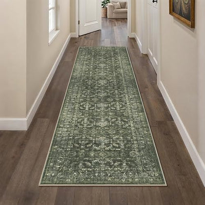 2x8 Washable Kitchen Runner Rug Non-Slip Boho Dark Green Throw Carpet - color: Dark Green, size: 2' x 8' (Runner)