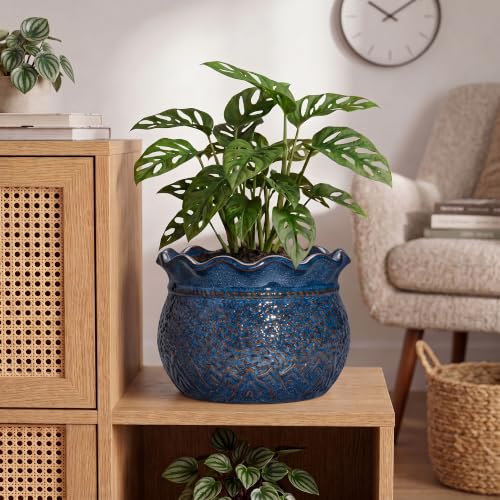 Ceramic Pots for Plants, 10 Inch Planter with Drainage, Retro Blue - color: Retro Blue, size: 10 Inch