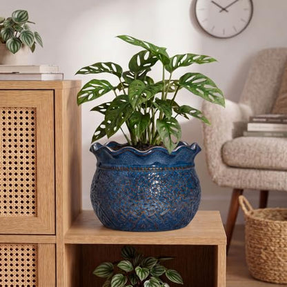 Ceramic Pots for Plants, 10 Inch Planter with Drainage, Retro Blue - color: Retro Blue, size: 10 Inch