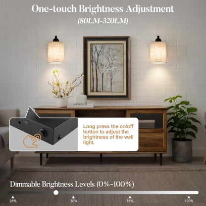 BELS 8 Inch Battery Operated Wall Sconces Set of 2, Farmhouse Black Wall Lights Fixture with Fabric Shade, 3 Colors Temperature, Remote Control, Dimmable, Wall Sconces for Mirror, Bathroom, Bedroom - color: Fabric