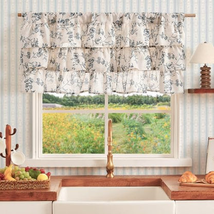 jinchan Alisa Ruffled Floral Valance Curtain 18 Inch 1 Panel Blue on Linen - color: Alisa Blue on Linen