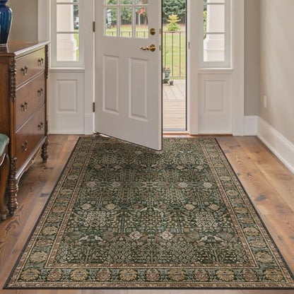 Bavni 4x6 Washable Area Rug for Living Room, Dark Green Brown - color: Dark Green Brown, size: 4' x 6' (Rectangular)