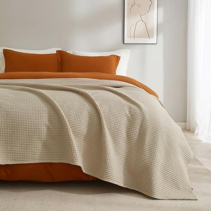 PHF 100% Cotton Waffle Blanket Lightweight Breathable, Queen, Simply Taupe - color: Khaki/Simply Taupe, size: Queen(90" x 90")