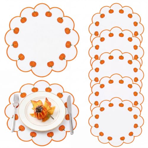Qinyoung 6 Pcs Fall Pumpkin Placemats Orange Table Placemats, 13.8 inch - size: 13.8 Inches, style: Pumpkin