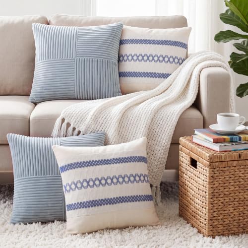 Gilprop 4 Pcs Dusty Blue Decorative Throw Pillow Covers 18x18 Pillow Case - color: Dusty Blue, size: 18" x 18" (Pack of 4)