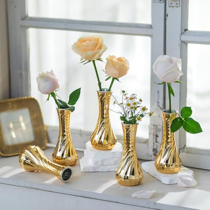 NUPTIO Gold Glass Bud Vase, Vintage Ribbed, 6.1", 6 Pcs - size: Style 2