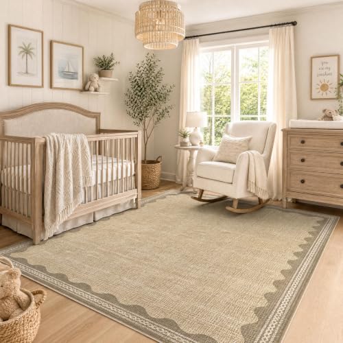 GarveeHome Scalloped Rug - color: Jute, size: 5' x 8' (Rectangular)