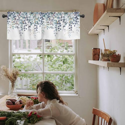 Dark Blue Eucalyptus Leaves Valances for Windows 1 Panel, 54x18 in - color: Eucalyptus Leaves-dark Blue, size: 54"W x 18"L (Pack of 1)