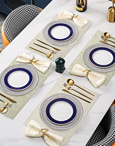 SUEH DESIGN Leather Placemats Table Mats Set of 6, Light Green & Beige - color: A: Light Green & Beige