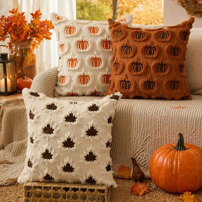DFXSZ Fall Pillow Covers 18x18 Set of 2 Brown MapleLeafs Embroidery Biege - color: Beige Rust, size: 18" x 18" (Pack of 2)